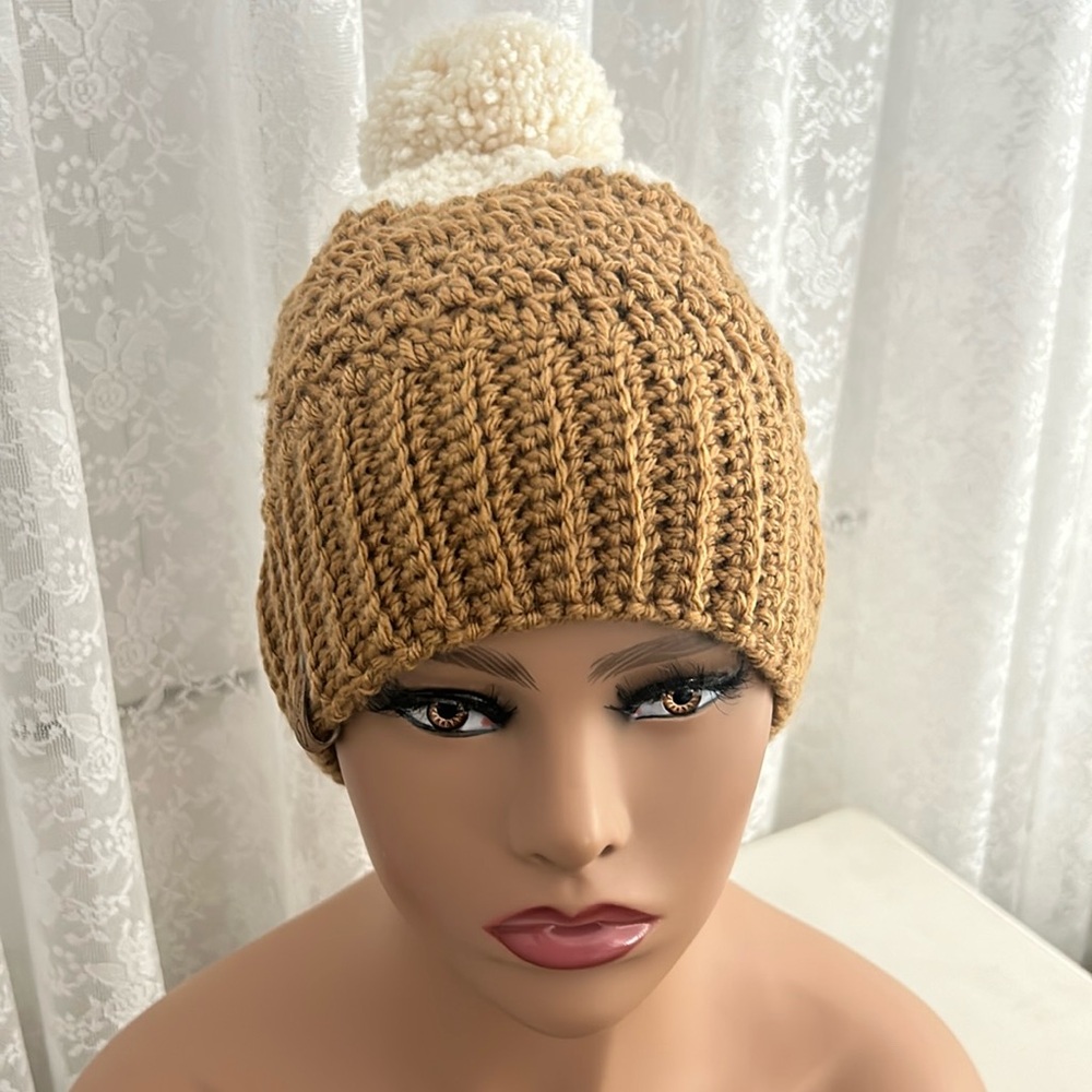 Hand made crochet hat with pompom